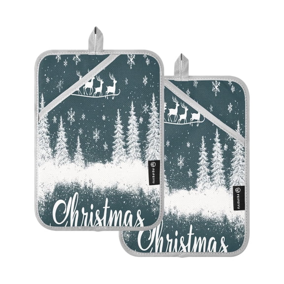 BZSMCE Pot Holder Oven Mitts Cooking baking White Snowflakes Reindeer Creative Pattern Size:7x9.8in