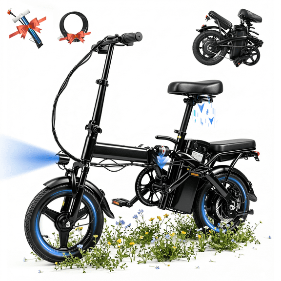 BroPath Electric Bike for Adults, Ebike, Electric Bicycle with 576WH Removable Battery,14" Folding Ebike, 20MPH,20 Miles(MAX),500W Motor,Multi-Shock Absorption,Commuting Mini E Bikes,UL2849,WHITE