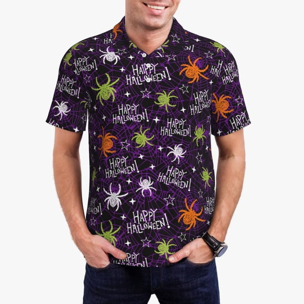 Balery Halloween Camisa Polo de Hombre con Estampado, de Manga Corta y Tejido Medio, Camisa Tipo Golf Polo-Large