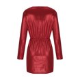 thumbnail image 5 of IROINNID Bodycon Dress for Women Thigh-Length Strapless V-neck Long Sleeve Solid Mini Dress Formal Dress ,Red, 5 of 7