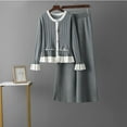 thumbnail image 2 of Women’s Knitted Two Piece Winter Set Round Neck Long Sleeve Button Cardigan Sweater with Fungus Edge Detail and Wide Leg Pants Soft Cozy Knit Lounge Outfit for Fall and Winter, 2 of 3