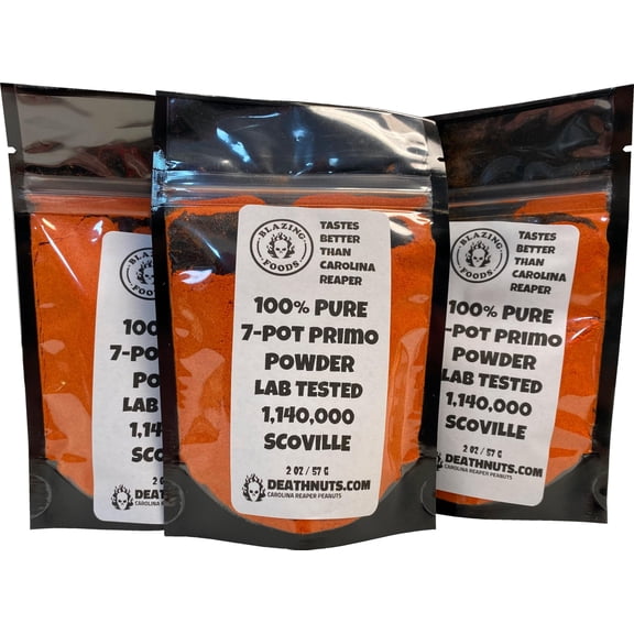 Blazing Foods 7-Pot Primo MGF3 Pepper Powder 100% Pure. Tastes better than Carolina Reaper with similar heat