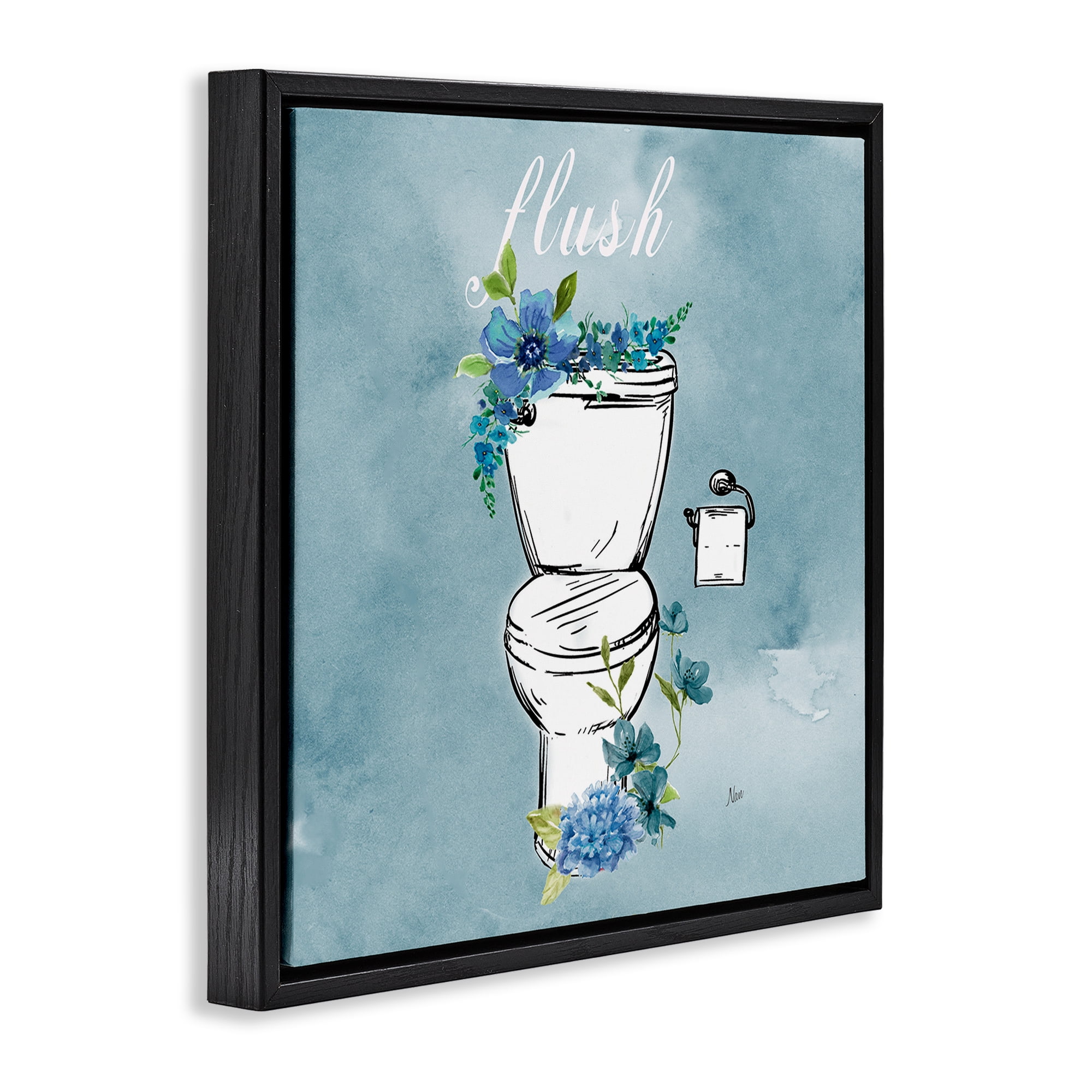 Stupell Industries Floral Bathroom Rules Flush Black Framed Floater Canvas Wall Art, design by Nan