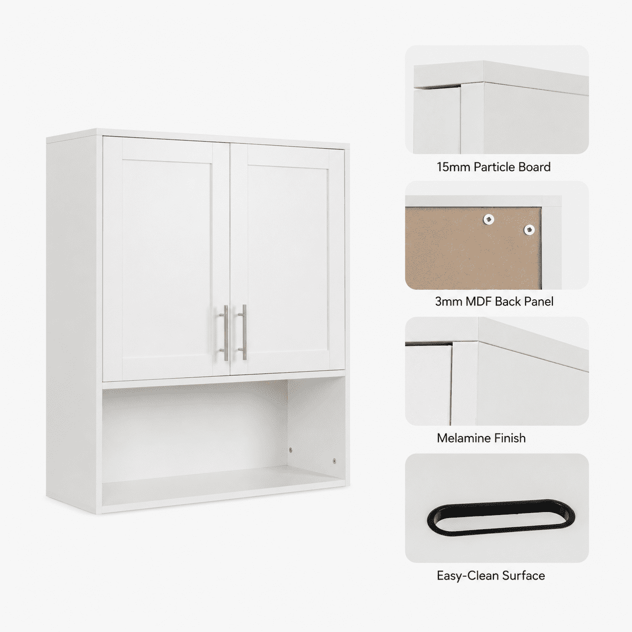 Aukfa Bathroom Wall Cabinet with Tissue Dispenser Slot, 2-Door Over the Toilet Storage Cupboard, White