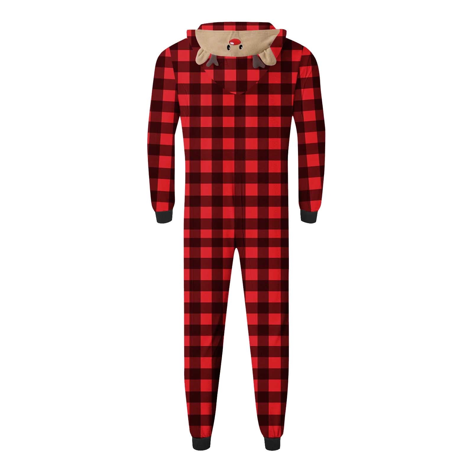 WREESH 2025 Mens Plaid Hooded Onesie Christmas Family Matching Pajamas Cozy Fleece Loungewear Long Sleeve Holiday Sleepwear Set