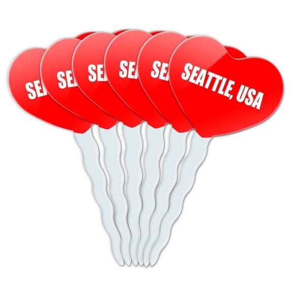 Seattle USA Heart Love Cupcake Picks Toppers - Set of 6