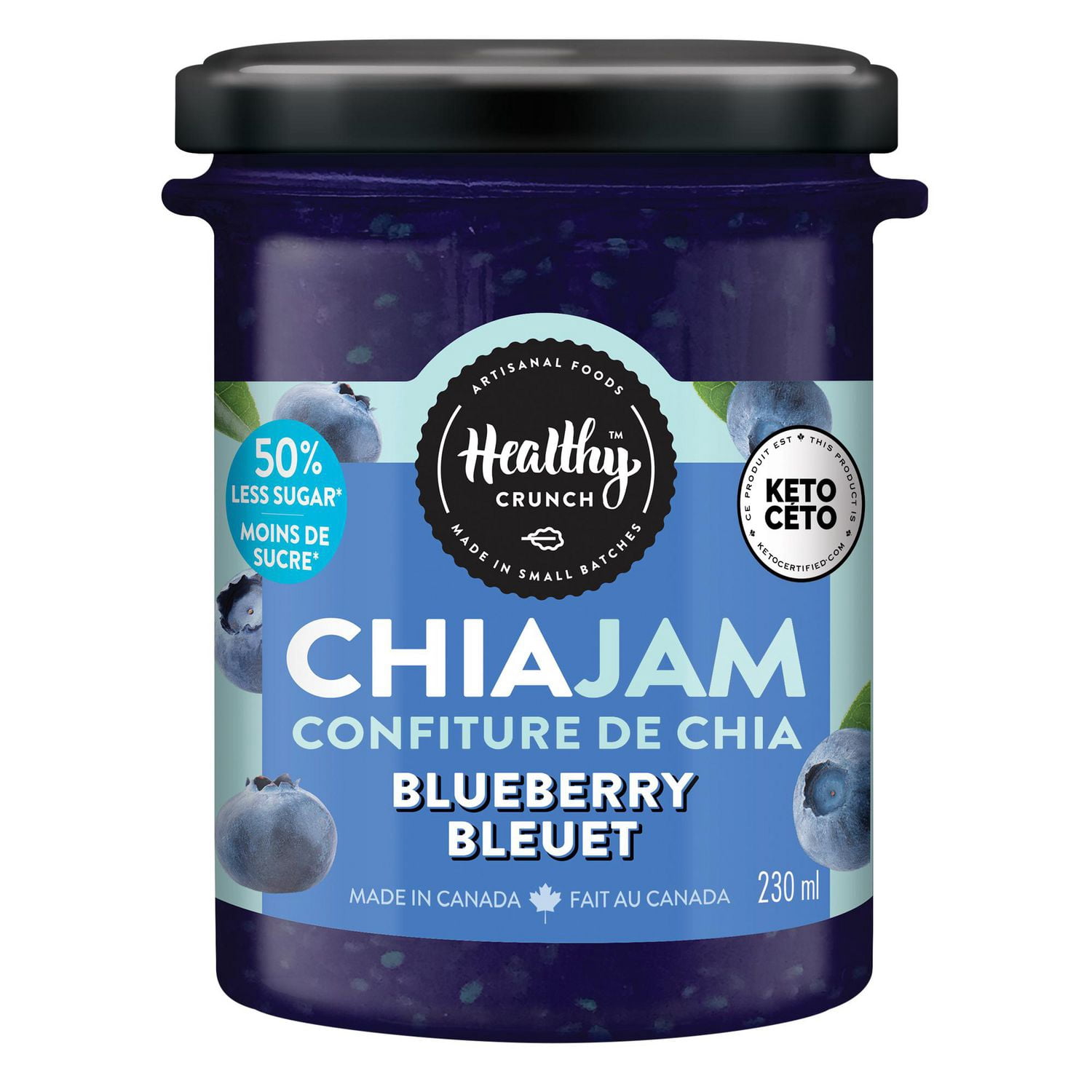 Healthy Crunch Blueberry Chia Jam (230 ml) (Keto, Low Sugar, Vegan, Gluten-free)