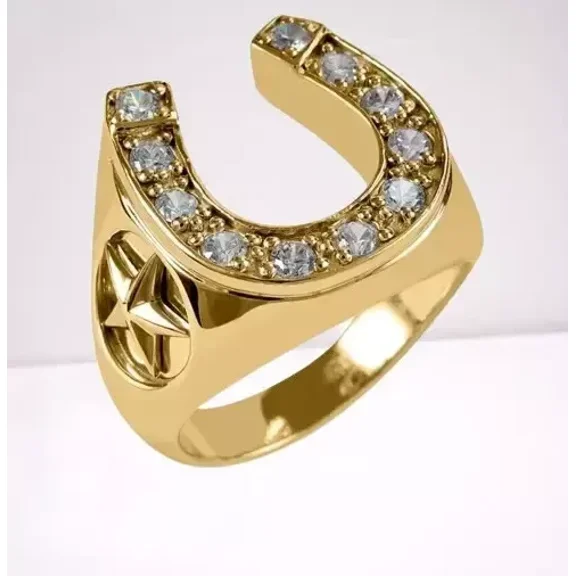 1.00Ct Round Lab Created Diamond Horseshoe Ring Men's in 14k Yellow Gold Plated