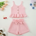 thumbnail image 2 of TOWED22 Toddler Baby Girl Summer Clothes Cotton Ruffled Sleeve Shirt Tops and Shorts Set Outfits 12Months-4T(Blazer,18-24 M), 2 of 7