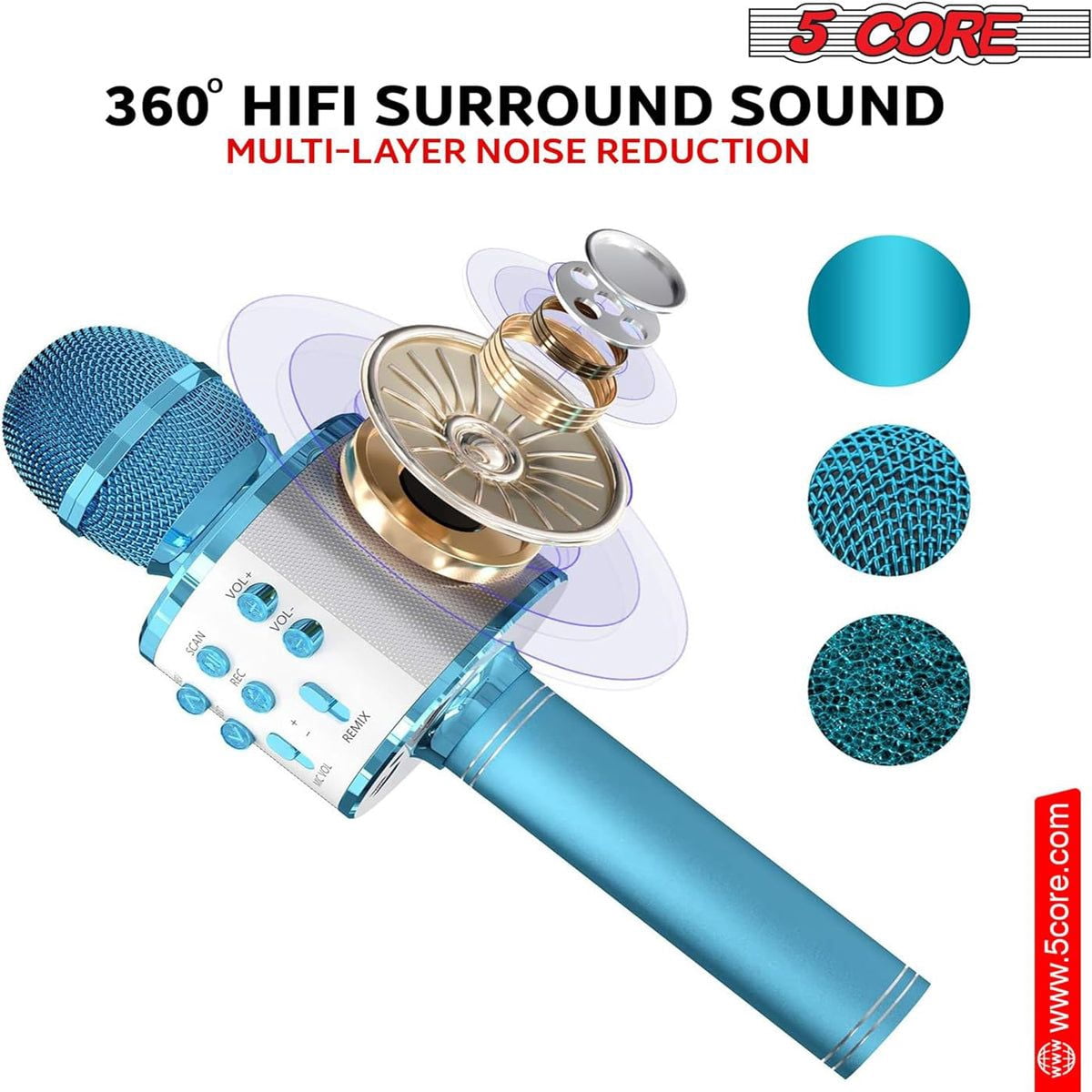 5CORE Bluetooth Wireless Karaoke Microphone, 2Pcs, Pink, Blue