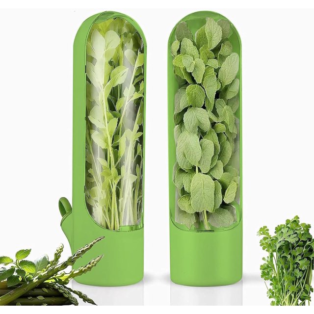 2-PCS Fresh Herb Keeper, Herb Saver Pod Containers, Herb Saver for Refrigerator, Herb Fresh Keeper for Refrigerator,Herb Storage for Cilantro,Parsley, Asparagus (Green-2pcs)