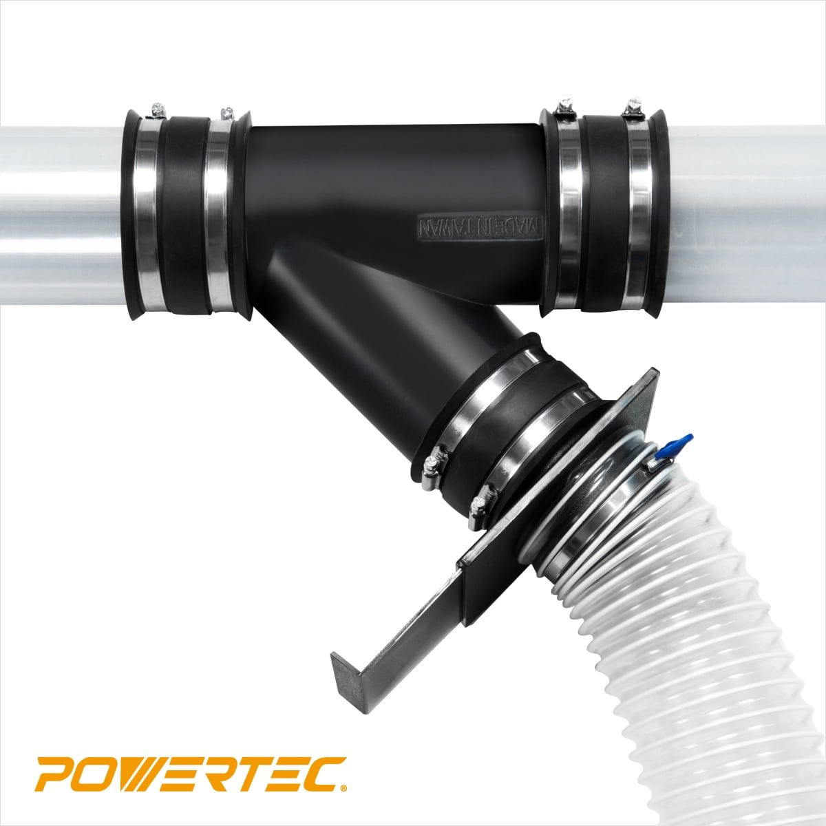 POWERTEC 4PK 4 Inch Dust Control Flex Cuff with Steel Hose Clamps, Hose Connector Rubber Cuff Coupler for Woodworking Dust Collection Fittings, Dust Collector Accessories & Machinery, 70149-P4