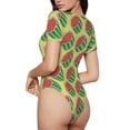 thumbnail image 3 of KLL Women 's Crew Neck Bodysuit Jumpsuits Summer Watermelon Print Short onesies Stretch T Shirts, 3 of 7