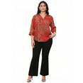thumbnail image 4 of CASSIE LIZ Womens Plus Size Tops 5X Casual V neck Formal Blouses With Collar Red Floral Pattern Fashion 3/4 Sleeve Tops Business loose 5XL 26W 28W, 4 of 9
