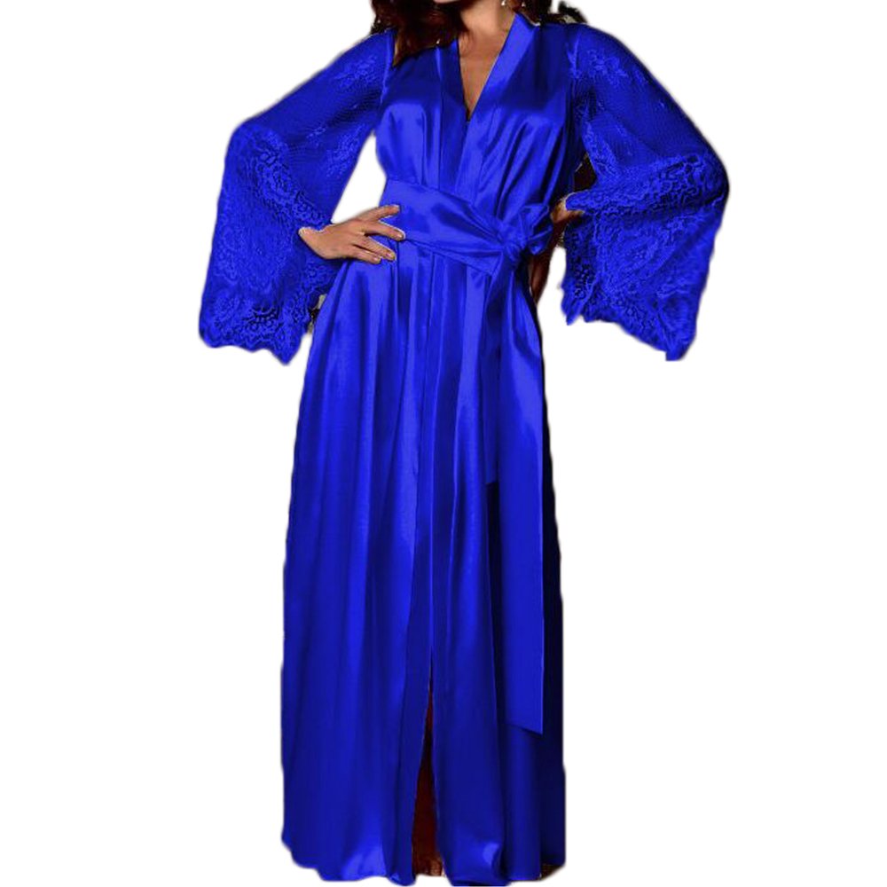 Eyicmarn Women Long Sleepwear Nightgown Satin Silk Babydoll Lace