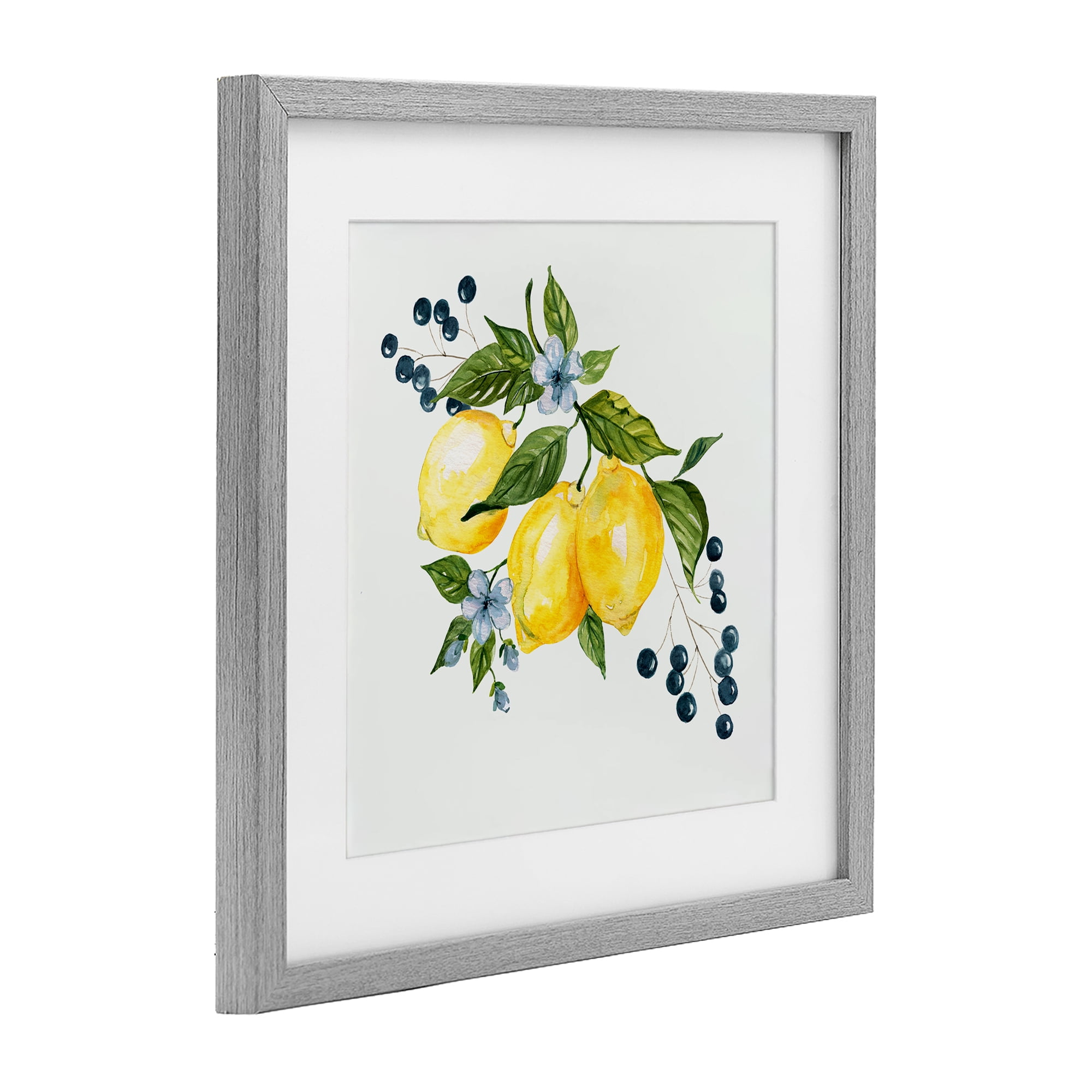 Stupell Industries Lemons with Blossoms & Berries Gray Framed Print Under Glass, design by Livi Finn
