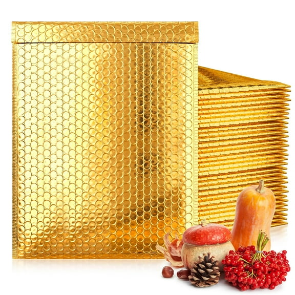 Metallic Bubble Mailers, 100 pack, 13 x 17.5 in, Gold, Cushion Waterproof Adhesive Strip