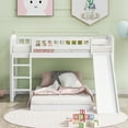 thumbnail image 2 of Bellemave Twin Over Twin Size Bunk Bed,Wood Floor Bunk Bed with Slide and Ladder for Teens(White), 2 of 11