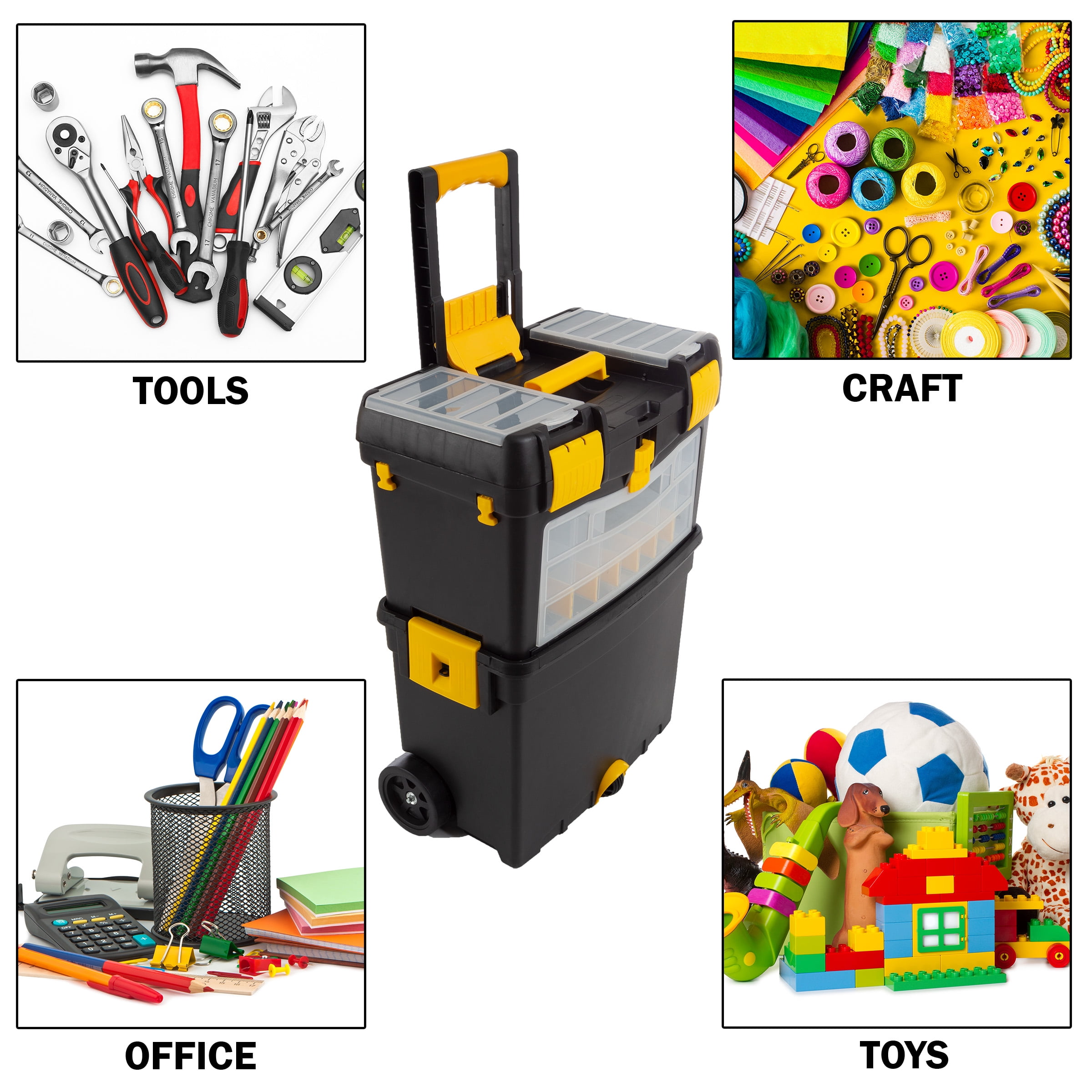 Stalwart Portable Toolbox with Wheels, Comfort Grip, and Drawers (Black)