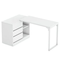Yardi Yarda L-Shaped Computer Desk, Reversible Corner Desk With Drawer Cabinet, Desk for Indoor, White