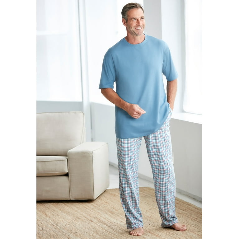 Kingsize Men's Big & Tall Jersey Knit Plaid Pajama Set Pajamas 