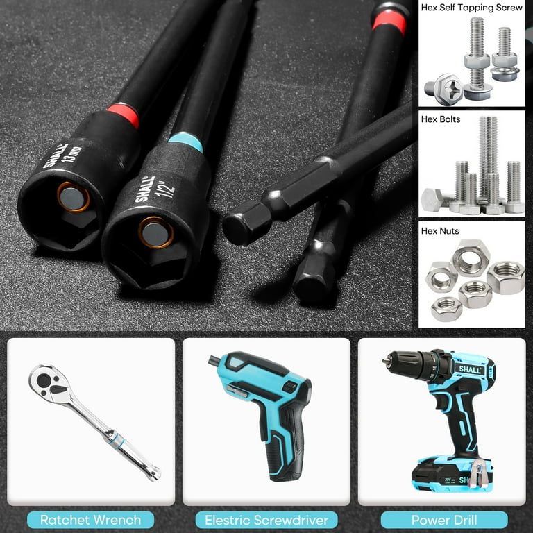 SHALL 20PCS Magnetic Nut Driver Set 6 Long Nut Drivers for Impact Drill SAE Metric 1 4 Hex Shank Nut Driver Bit Impact Drill Driver Bit w Power Screwdriver Bits PH1 PH2 SQ2 T20 Storage
