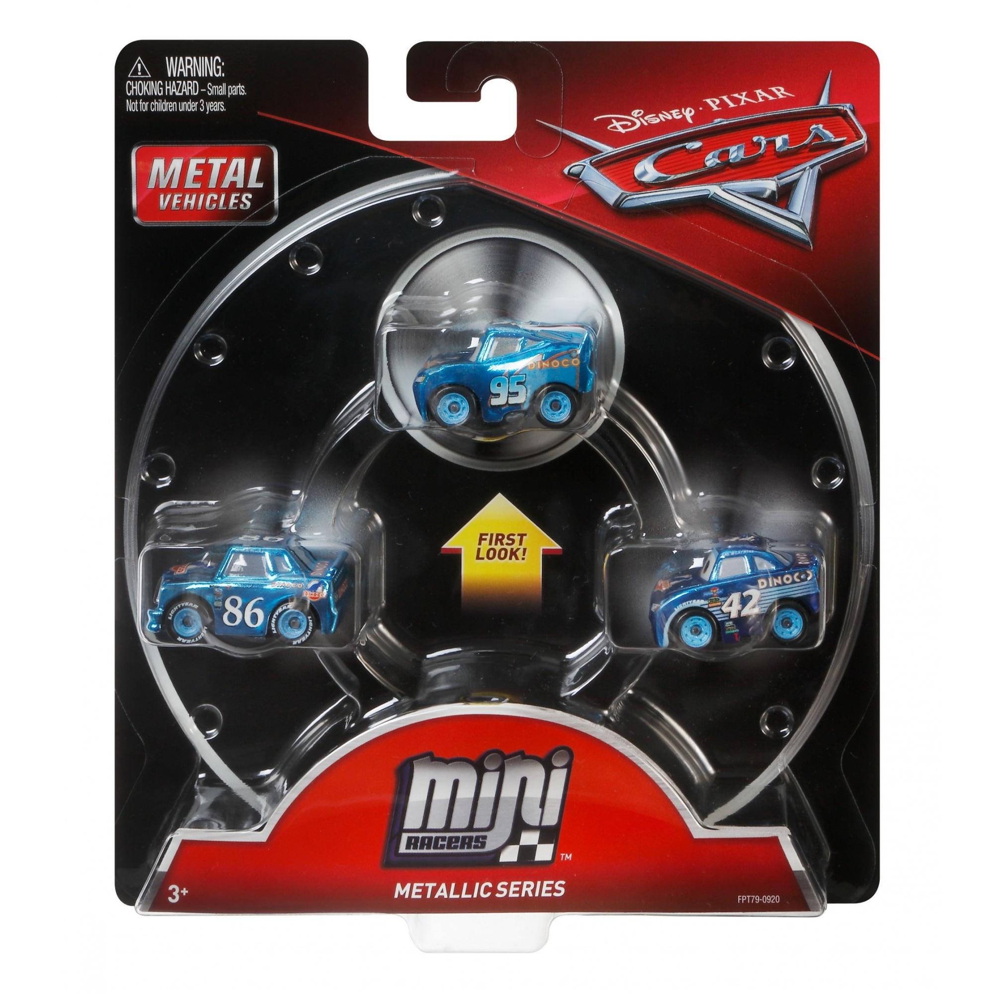 Disney Pixar Cars Mini Racers Metallic Dinoco Car Vehicle Playset (3 Pieces)