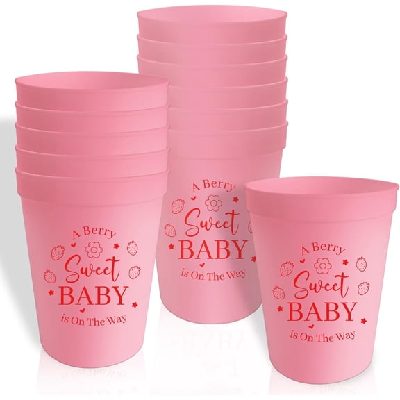 Berry Sweet Baby Plastic Cups A Berry Sweet Baby Is on the Way Decorations 12oz Pink Strawberry 1st Birthday Reusable Cups 12Pcs