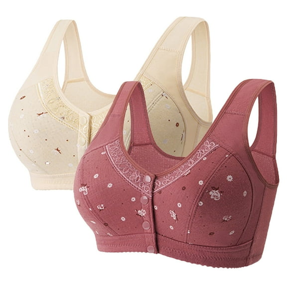 FhsagQ Soutien-Gorge Femme Soutiens-Gorge Corset 2 Pcs Femme Boucle avant Latérale Bord en Dentelle Sans Armature Mouvement Sans Couture Maintien Ajustement Yoga Sommeil Grand Soutien-Gorge Soutiens-Gorge pour Femmes Soutiens-Gorge Grande Taille Brun 38