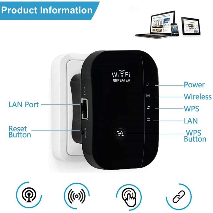2 Pack WiFi Range Extender Signal Booster up to 4500sq.ft,  WiFi Extender, Wireless Internet Repeater, Long Range Amplifier with Ethernet Port, Access Point, 1-Tap Setup, Support Alexa, Black
