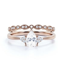 Dazzling Minimalist 1.75 Carat Pear Cut Affordable Ring, Diamond Moissanite Engagement Ring, Unique Wedding Ring, One Matching Band in 925 Sterling Silver With 18k Rose Gold Plating, Gift For Her