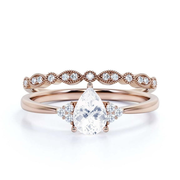 Dazzling Minimalist 1.75 Carat Pear Cut Affordable Ring, Diamond Moissanite Engagement Ring, Unique Wedding Ring, One Matching Band in 925 Sterling Silver With 18k Rose Gold Plating, Gift For Her