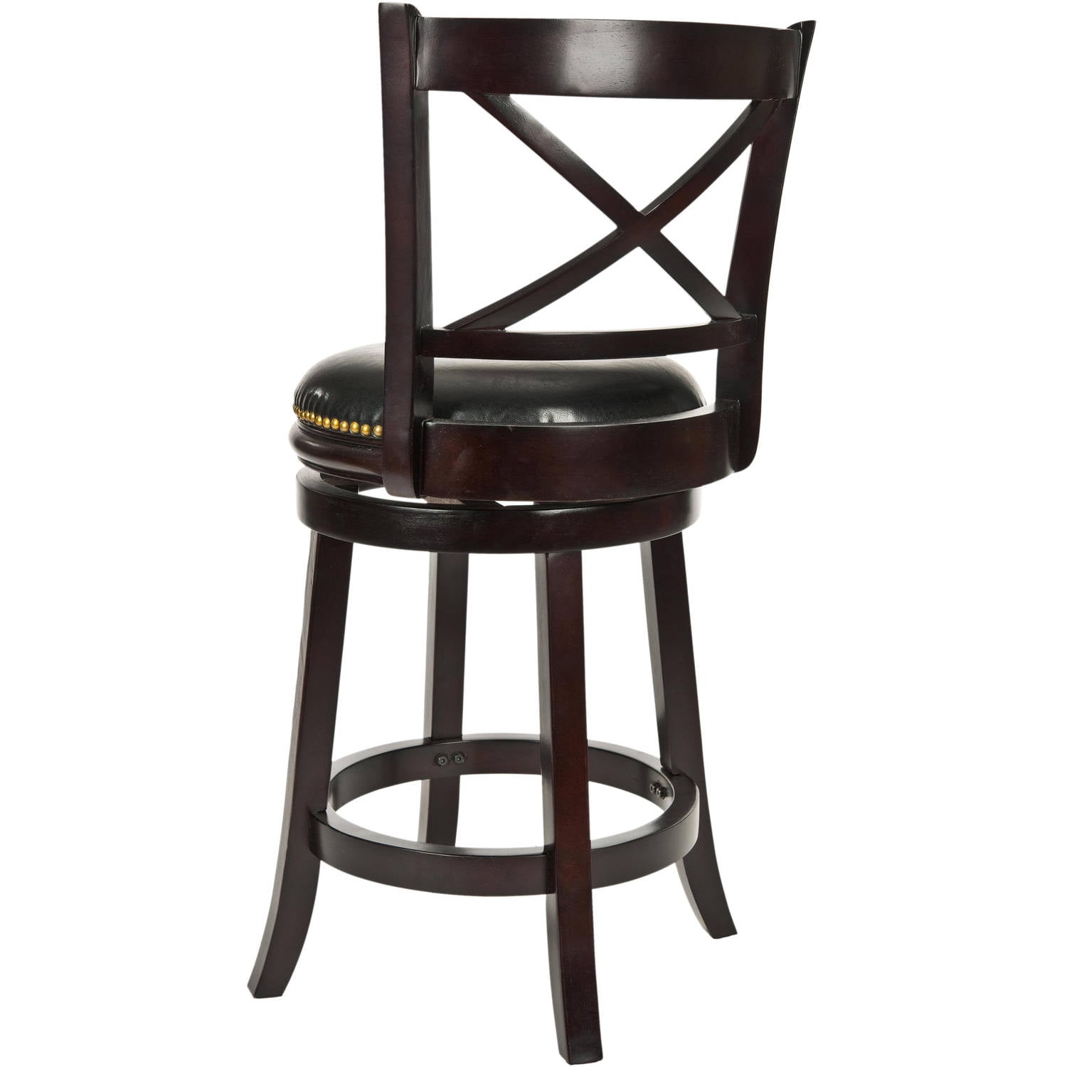SAFAVIEH Butler 24" H Traditional Counter Stool with Nail Heads, Cappuccino Frame /Black Seat