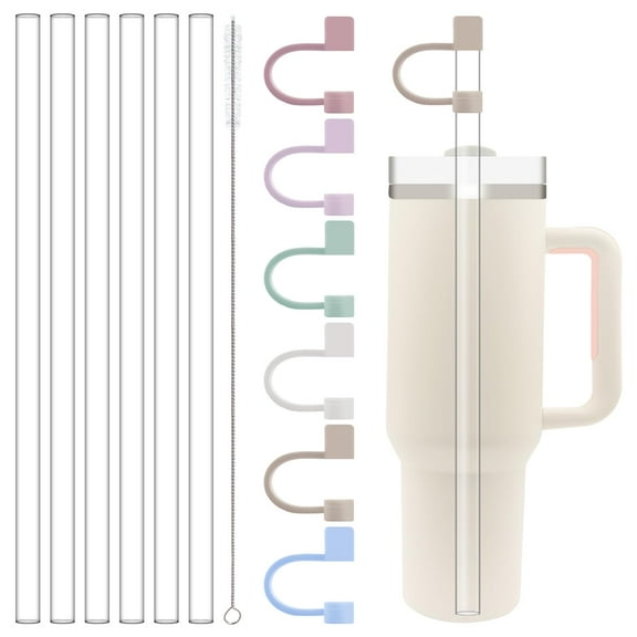 Clear Reusable Straws for 30 oz 40 oz Cups, 13-Piece Set with Silicone Covers and Cleaning Brush, BPA-Free