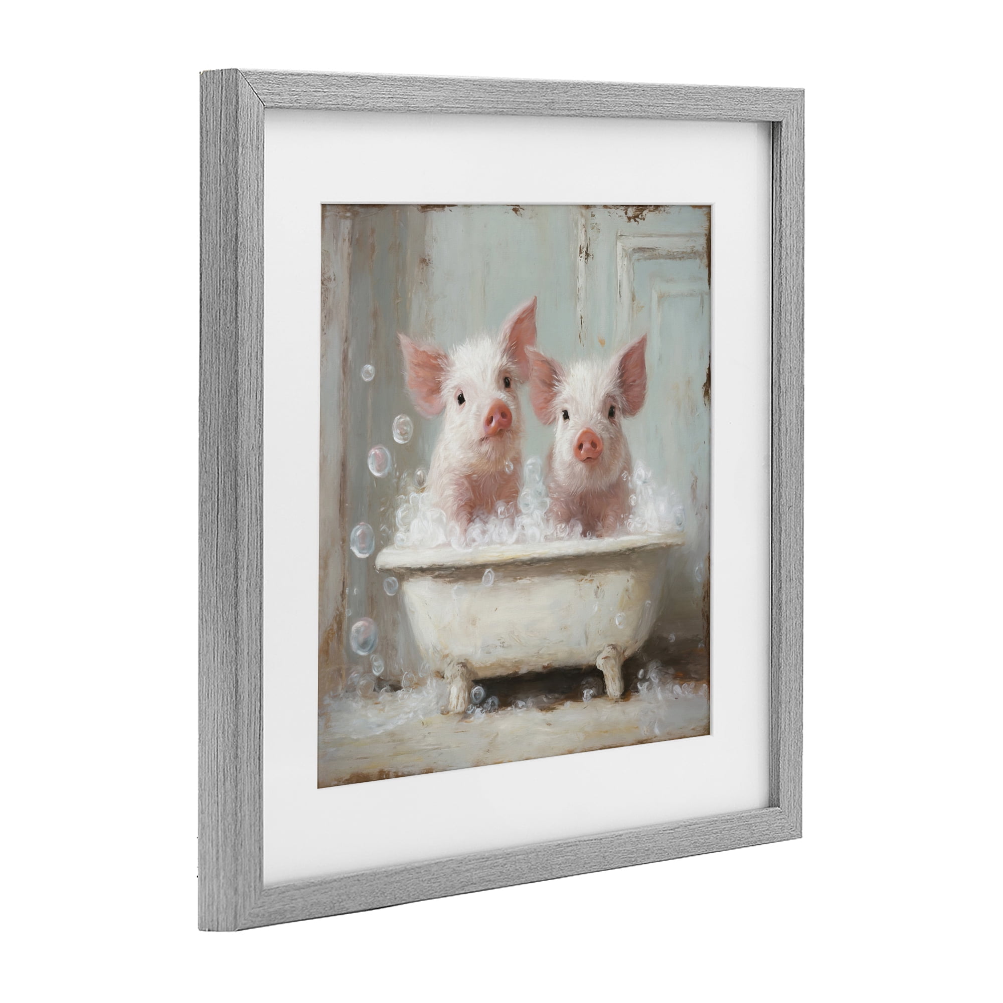 Stupell Industries Piglet Bubble Bath Gray Framed Print Under Glass, design by Tina LeCour
