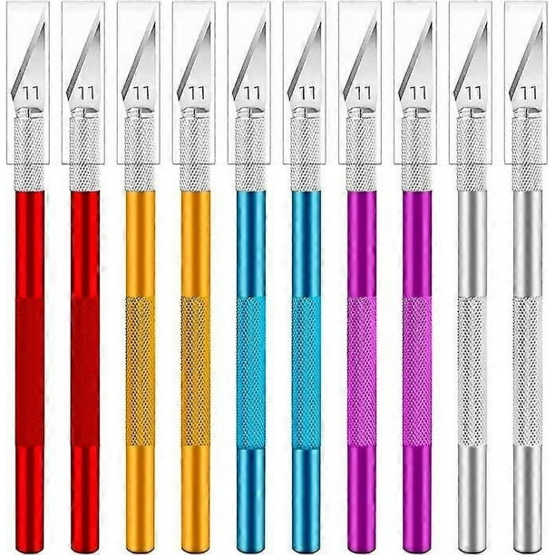 Paquete de 10 cuchillos, kit de cuchillos artesanales coloridos, juego de cuchillos afilados, cuchillo de precisión para manualidades, arte, corte, tallado y scrapbooking, 5.5 pulgadas, 5 colores