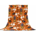 thumbnail image 2 of Happy Halloween Cute Pumpkin Flannel Blanket 50x60In Gray Cat Ghost Broom Bat Orange Background Super Soft Cozy Bed Blanket, Lightweight Plush Fuzzy Bed for Bedroom Sofa Couch Living Room, 2 of 8