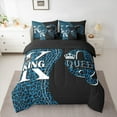 thumbnail image 2 of Feelyou Cheetah Leopard Print Twin Bedding Sets 7-Piece, Couple Romantic Crown Bedding Comforter Set, Black Blue Reversible Sheet Sets, Luxury Bedroom Decor, 2 of 7