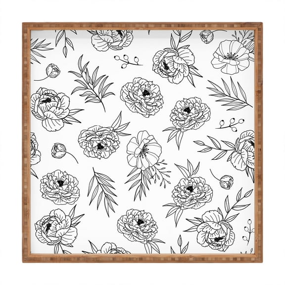 Society6 Floral Line Art by Emanuela Carratoni Sqaure Bamboo Tray