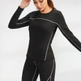 thumbnail image 4 of facefd sous-Vêtements Thermiques d'Automne pour Femmes Col Rond Couche de Base Manches Longues Haut Serré Chaud Entraînement Physique Course Yoga Entraînement Violet P Noir et Gris P, 4 of 6