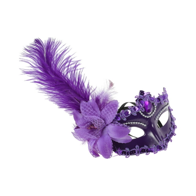 Unique Bargains 1 Pce Masque Demi-Visage en Plumes d'Autruche pour Fête Masquée Violet
