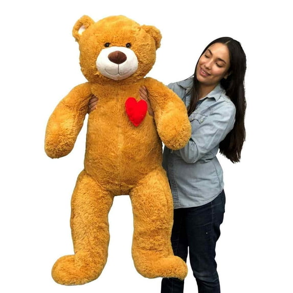 Giant Stuffed 4ft Valentine Teddy Bear has Heart on it's Chest 48 Inches 122 cm Soft Big Plush Huge Stuffed Animal Brown Color