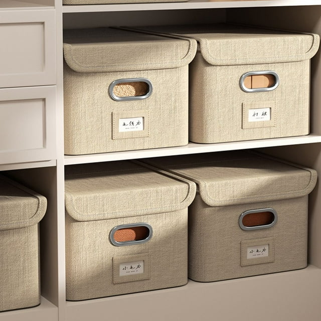 Linen Fabric Storage Bin with Lid Clothes Storage Containers for Home Bedroom Closet Office