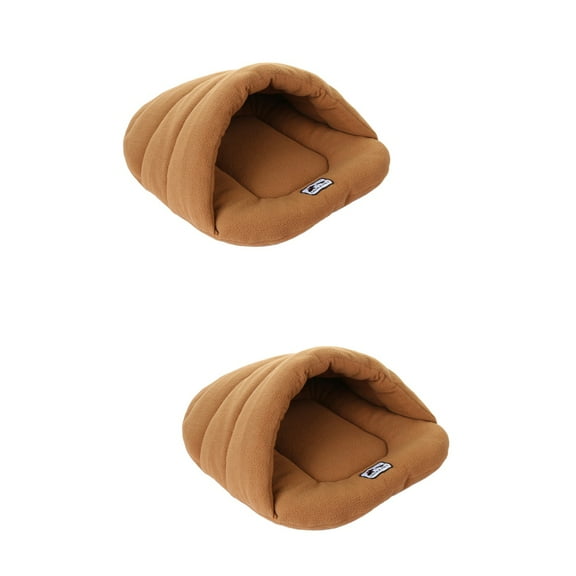 MLINS 2pcs Pet Dog Cat Bed Warm Kennel Nest Pad Dog Blanket Mat Snuggly Sleep Mat Sleeping Bag Cotton-Padded Cushion for Puppy Cat Kitten Size XS (Light Brown)