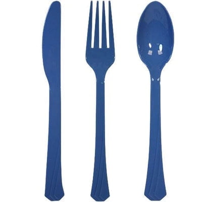 EcoQuality Disposable Plastic Blue Cutlery Combo Set - Great for Party, Soups, Kitchen, Office, Togo, Lunch, Cafeterias, Restaurants (24)