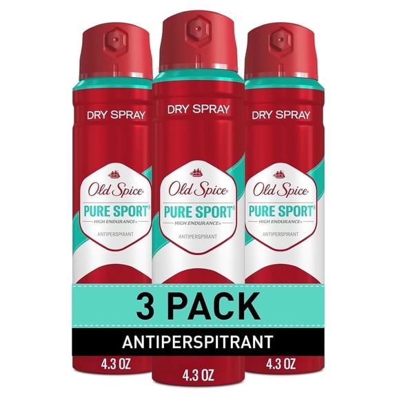 Old Spice Dry Spray Antiperspirant Deodorant for Men, High Endurance, 24/7 Sweat Defense & Odor Protection, 24/7 Freshness & Lasting Scent, Pure Sport Scent, 4.3 oz (Pack of 3)