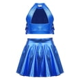 thumbnail image 3 of TiaoBug Kids Girls 2 Piece Hip Hop Latin Jazz Dance Outfit Sequin Sleeveless Crop Top with Metallic Skirt Set Royal Blue 14, 3 of 7