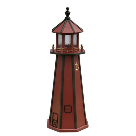 5 Foot Red & Black Wooden Lighthouse w/ Solar Light - Amish Made ...