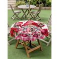 thumbnail image 3 of Outdoor Tablecloth with Umbrella Hole and Zipper, Valentine's Day Round Table Cloth 54 Inch Waterproof Tablecloth, Red Roses Gnomes Loves Romantic Plaid Picnic Table Cover for Patio Camping, 3 of 7