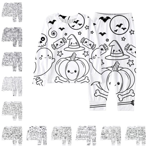 Halloween Pajama Set Boys Girls Comfortable Colorable Pjs Two-Piece Pajama Set Kids Halloween Outfit